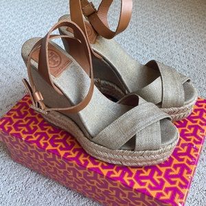Tory Burch Gold Espadrille Wedges